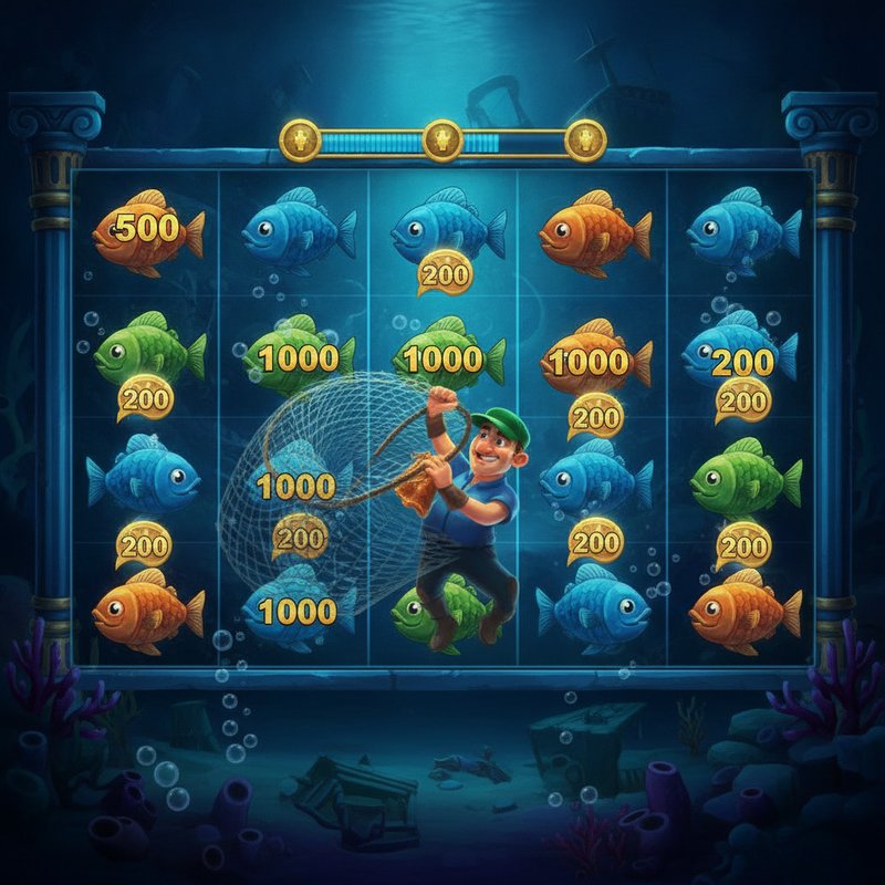 Fishin Frenzy free spins round with the fisherman wild catching fish prize values displayed on the reels