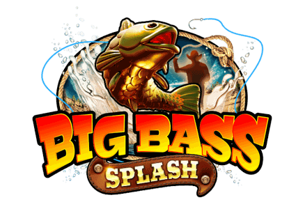Big Bass Splash logo, bold orange and yellow lettering with a bass fish mascot in a brown vest